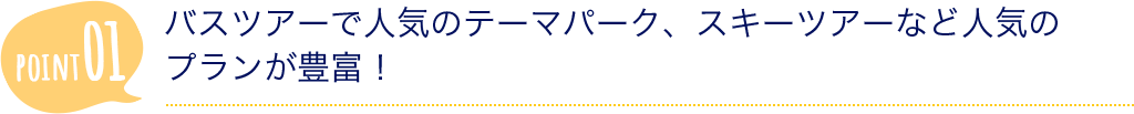 バスツアーで人気のテーマパーク、スキーツアーなど人気のプランが豊富！