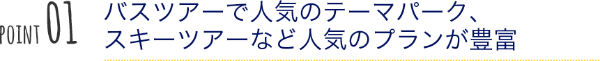 バスツアーで人気のテーマパーク、スキーツアーなど人気のプランが豊富